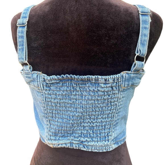 DYLAN RYAN Blue Denim Sexy Strapless Crop Top NWT/SIZE L - Picture 2 of 4
